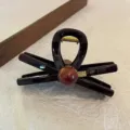 Grande molletta per capelli marrone con perla rotonda per donne elegante acconciatura - Grande (10.5cm) / Croce Perle Etichetta Oro Molla per Capelli