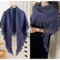 Fall winter solid color knitted tassel triangular shawl women warm thick cozy fashion wrap scarf - Blue
