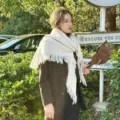 Women knitted fringe triangular shawl autumn winter solid warm wrap thick scarf - Off White