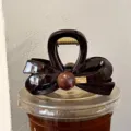 Pinza per capelli marrone cioccolato a fiocco, elegante molletta in resina per donna stile quotidiano. - Piccolo (8cm) / Fiocco Perle Etichetta Oro Molla per Capelli