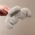 Grande molletta per capelli in peluche da donna invernale soffice fermaglio acconciatura - Grigio chiaro