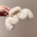 Grande molletta per capelli in peluche beige da donna, clip invernale soffice per capelli folti. - Bianco avorio