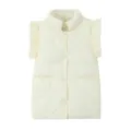 Women winter casual stand collar sleeveless ruffle padded cotton vest cream white - XS / White