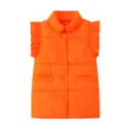 Bright orange padded cotton vest featuring a stylish stand collar and cute ruffled fly sleeves for women. - Orange