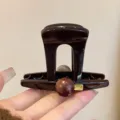 Molletta per capelli marrone cioccolato con perla elegante clip squalo vintage accessori invernali - Piccolo (8cm) / Dritto Perla Etichetta Oro Molla per Capelli