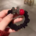 Black hair scrunchie with rhinestone H letter and red bead charm for women daily hair styling. - B27-1# Letter Pearl Hair Tie