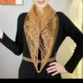 Women floral embroidered triangular scarf spring summer thin sun protection gauze shawl - 80x80cm / Gold - Magnetic Buckle Embroidered Square Scarf