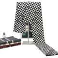Classic black and white checkerboard knitted scarf for winter warmth, stylish unisex apparel. - W10-108