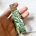 Genuine leather keychain western vintage floral embossed cowhide wristlet strap pendant - Style 1