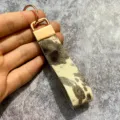 Retro genuine leather hair-on-hide keychain detail, bohemian style western key ring pendant. - Style 2