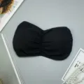 Black strapless bandeau bra, seamless padded short crop top for women daily wear detail view. - One Size / Tops / Black