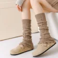 Cozy knitted leg warmers for women, winter thermal slouch socks, stylish y2k boot cuffs. - One Size (40cm) / Coffee