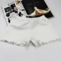 Women white textured shorts casual loose anti-glare safety pants summer daily wear apparel - One Size / Bottoms / White