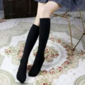 Chaussettes de neige thermiques épaisses pour femmes en hiver doublées polaire couleur noir - Polaire mi-Mollet / Noir