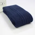 Dark blue cable knit over the knee socks warm cotton winter long stockings fashion - Long Style (Tube Height 65cm) / Navy Blue