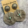 Westliche Vintage Echtleder Kaktus Ohrringe Bohmisch Kuhfell Metall Tropfen Modeschmuck - Stil 5