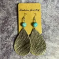 Boucles d'oreilles pendantes en cuir de vache style bohème vintage avec perles turquoise femmes - Poil de Poney Léopard (3)