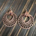 Boucles d'oreilles pendantes en bois rétro bohème géométrique bijoux statement accessoires - Style Grand Cercle Mandala (1)