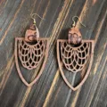 Boucles d'oreilles pendantes en bois vintage avec motif mandala géométrique et cuir. - Style Bouclier Géométrique (2)
