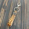 Leopard print hair-on leather keychain with sunflower charm western bag charm accessory. - Sunflower Style (1)