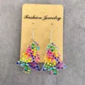 Colorful acrylic Christmas tree drop earrings, stylish hollow design jewelry for women and girls. - Colorful Dotted Christmas Tree