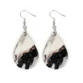 Close-up detail view of lightweight teardrop wooden earrings featuring abstract marble wave print. - Abstract Wave (2)