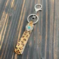 Leopard Print Hair-on Cowhide Leather Keychain Western Horseshoe Bag Charm Key Ring - Horseshoe Turquoise Style (6)