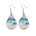 Bohemian teardrop wooden earrings with beach wave print, lightweight summer drop earrings. - Blue Wave Beach (11)