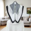 Black and white striped silk square scarf, 70x70cm smooth fashion women neckerchief - 59#-Striped White
