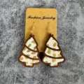 Christmas tree wooden calf hair earrings leopard print fashion holiday jewelry gift for women - Christmas Tree Style (4) / Gold Dot Style (4)