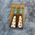 Retro wooden cowhide dangle earrings with turquoise beads boho statement jewelry for women gifts - Golden Cowhide Leather Print Style(3)