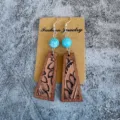Vintage leather wood dangle earrings with turquoise beads bohemian style jewelry gift for women - Turquoise Blue Leather Patchwork Style(8)