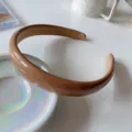 Solid color patent leather headband for women, retro high crown wide hair hoop accessory. - Khaki