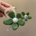 Korean style green flower hair claw clip elegant resin shark clip for women summer hair accessories - Green