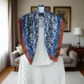 Blue paisley print imitation silk square scarf 70x70cm elegant autumn winter women accessory - 65#-Navy Large Paisley
