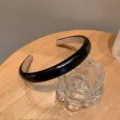 Solid color leather headband for women, black wide brim retro hair accessory style variant. - Black