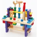 Kids wooden tool bench toy multi-functional educational construction playset with screws and hammer. - Multifunctional Workbench