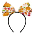 Autumn Thanksgiving harvest festival party bow headband with pumpkin and turkey prints. - Thanksgiving Print Bow Style (J-0598-4) / 1 Piece