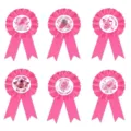 Rosa Brustkrebs Bewusstsein Rosette Bänder, Blechdosen Brosche Abzeichen Party Dekor 6St - Rosa Schleife Spitze Stil (L-00533) / 6er Set / Rosa