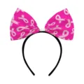 Pink ribbon bow headband, breast cancer awareness hair hoop for women party decor - Style 1 (L-00530-1)