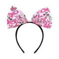 Pink ribbon bow headband for breast cancer awareness events, women hair hoop party accessory. - Style 6 (L-00530-6)