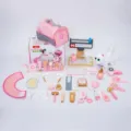 Hölzernes Haustier-Tierarzt-Spielset mit medizinischen Werkzeugen, Tasche und Katze für Kinder. - Rosa