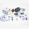Holz Haustier Tierarzt Spielset Arzt Rollenspiel Spielzeug Set mit Zubehoer fuer Kinder. - Blauer Stil