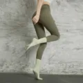 Women non-slip five-toe yoga socks, light green mid-calf pilates socks, cotton fitness. - Yellow-Green
