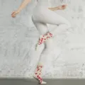 Non-slip five-toe yoga socks, beige mid-tube pilates fitness socks with red abstract print. - Milk White Red