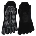 Black five-toe yoga socks with anti-slip grip dots, perfect for pilates, fitness and sports. - One Size (35-40) / Black