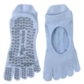 Light blue five-toe yoga socks with anti-slip grip sole and breathable cutout design. - One Size (35-40) / Light Blue