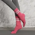 Pink non-slip yoga toe socks with double stripes, mid-tube pilates fitness sports socks. - Pink
