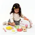 Wooden toy toaster play set for kids, wooden pretend play kitchen food toys for toddler gifts. - White