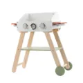 Kids wooden BBQ grill toy pretend play kitchen cooking set with wheels and knobs for children. - Electronic Sound and Light BBQ Grill